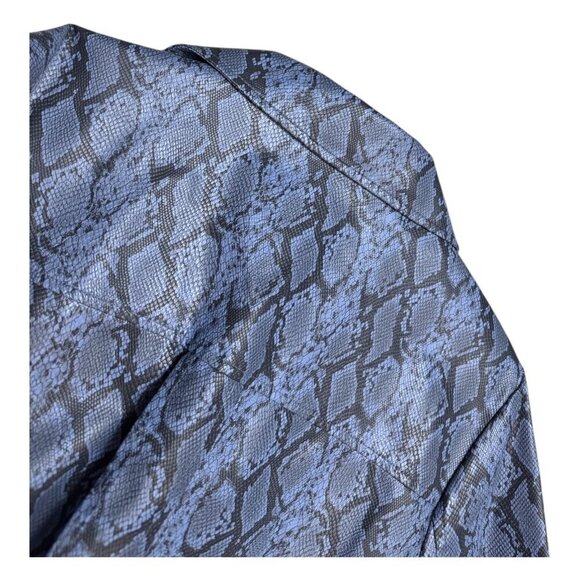 NOIZE Faux Vegan LEATHER Blue Snake Skin Cropped Bomber Glam Jacket Womens 2XL - Picture 6 of 8